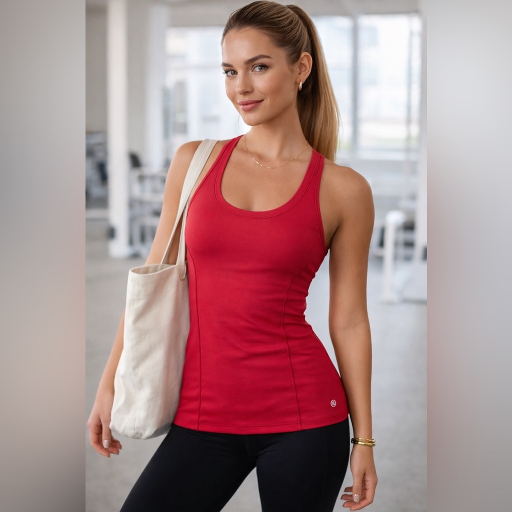 Lululemon Red Racerback Tank Yop With Sheer Back PanelAthletic Yoga Gym Size 4